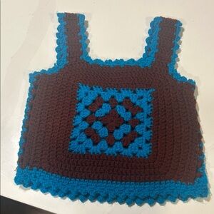 Handmade Crochet Tank Top in Brown and Teal
